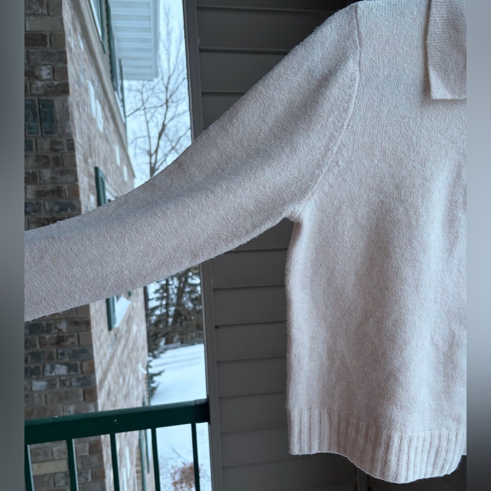 🆕 French Connection Cream Knit Polo Sweater Button Front Soft Stretchy Size S - Picture 11 of 15